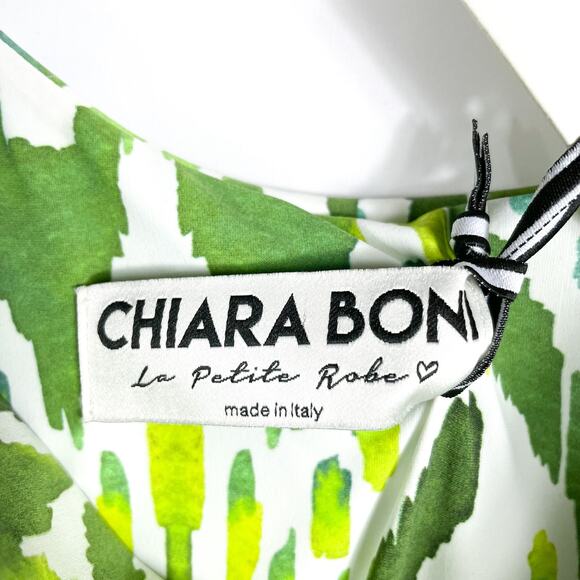 Chiara Boni‎ Chaz Dress Green White Print Sheath One Shoulder Peplum Sz 4 - Picture 7 of 11